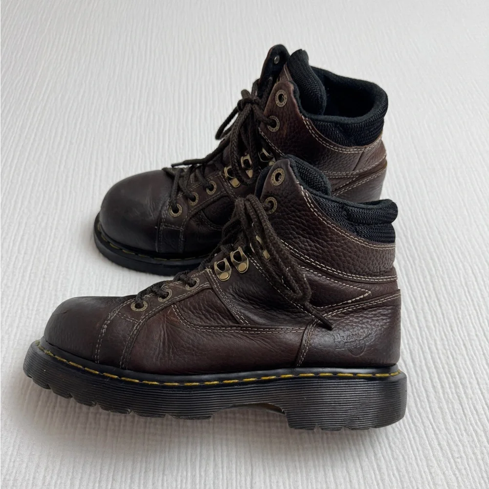 Dr. Martens DMs Industrial Steel Toe Boots 8M 9W Work Safety Brown Leather Rare